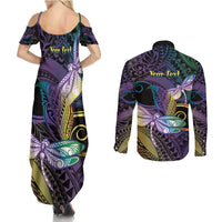 Personalized Polynesian Memorial Couples Matching Summer Maxi Dress and Long Sleeve Button Shirt Dragonflies Appear When Angels Are Near LT14 - Polynesian Pride