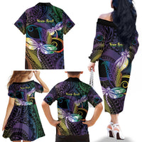 Personalized Polynesian Memorial Family Matching Off The Shoulder Long Sleeve Dress and Hawaiian Shirt Dragonflies Appear When Angels Are Near LT14 - Polynesian Pride