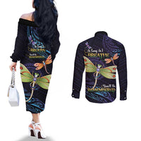 As Long As I Breathe You'll Be Remembered Couples Matching Off The Shoulder Long Sleeve Dress and Long Sleeve Button Shirt Dragonflies Memorial - Polynesian Pattern LT14 - Polynesian Pride