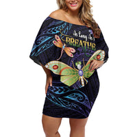 As Long As I Breathe You'll Be Remembered Family Matching Off Shoulder Short Dress and Hawaiian Shirt Dragonflies Memorial - Polynesian Pattern LT14 Mom's Dress Black - Polynesian Pride