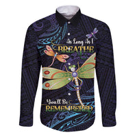 As Long As I Breathe You'll Be Remembered Family Matching Puletasi and Hawaiian Shirt Dragonflies Memorial - Polynesian Pattern LT14 Dad's Shirt - Long Sleeve Black - Polynesian Pride