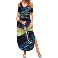 As Long As I Breathe You'll Be Remembered Family Matching Summer Maxi Dress and Hawaiian Shirt Dragonflies Memorial - Polynesian Pattern LT14 Mom's Dress Black - Polynesian Pride