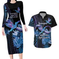 Polynesian Memorial Couples Matching Long Sleeve Bodycon Dress and Hawaiian Shirt Hummingbirds Appear When Angels Are Near LT14 Black - Polynesian Pride