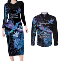 Polynesian Memorial Couples Matching Long Sleeve Bodycon Dress and Long Sleeve Button Shirt Hummingbirds Appear When Angels Are Near LT14 Black - Polynesian Pride