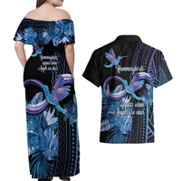 Polynesian Memorial Couples Matching Off Shoulder Maxi Dress and Hawaiian Shirt Hummingbirds Appear When Angels Are Near LT14 - Polynesian Pride