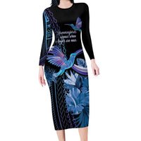 Polynesian Memorial Family Matching Long Sleeve Bodycon Dress and Hawaiian Shirt Hummingbirds Appear When Angels Are Near LT14 Mom's Dress Black - Polynesian Pride