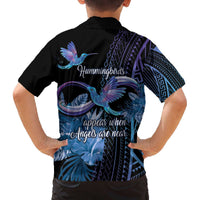Polynesian Memorial Family Matching Off The Shoulder Long Sleeve Dress and Hawaiian Shirt Hummingbirds Appear When Angels Are Near LT14 - Polynesian Pride