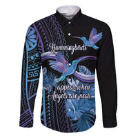 Polynesian Memorial Family Matching Puletasi and Hawaiian Shirt Hummingbirds Appear When Angels Are Near LT14 Dad's Shirt - Long Sleeve Black - Polynesian Pride