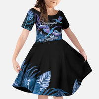 Polynesian Memorial Family Matching Summer Maxi Dress and Hawaiian Shirt Hummingbirds Appear When Angels Are Near LT14 Daughter's Dress Black - Polynesian Pride