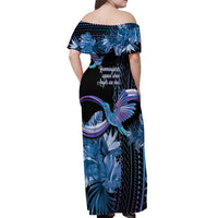 Polynesian Memorial Off Shoulder Maxi Dress Hummingbirds Appear When Angels Are Near LT14
