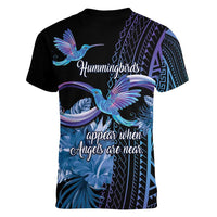 Polynesian Memorial Women V-Neck T-Shirt Hummingbirds Appear When Angels Are Near LT14 - Polynesian Pride