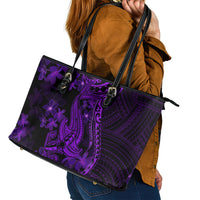 Purple Polynesia Shark Tattoo Leather Tote Bag With Polynesian Plumeria LT14 - Polynesian Pride