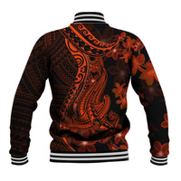 Red Polynesia Baseball Jacket Shark Tattoo With Polynesian Plumeria LT14 - Polynesian Pride