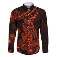 Red Polynesia Family Matching Short Sleeve Bodycon Dress and Hawaiian Shirt Shark Tattoo With Polynesian Plumeria LT14 Dad's Shirt - Long Sleeve Red - Polynesian Pride