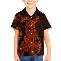 Red Polynesia Family Matching Summer Maxi Dress and Hawaiian Shirt Shark Tattoo With Polynesian Plumeria LT14 Son's Shirt Red - Polynesian Pride