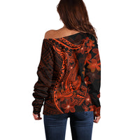 Red Polynesia Off Shoulder Sweater Shark Tattoo With Polynesian Plumeria LT14 - Polynesian Pride