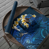 Blue Polynesia Wrapping Paper Plumeria Tropical Leaves With Galaxy Polynesian Art