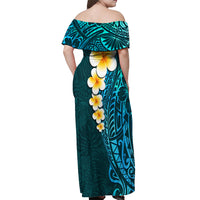 Turquosie Polynesia Off Shoulder Maxi Dress Plumeria Tropical Leaves With Galaxy Polynesian Art LT14 - Polynesian Pride