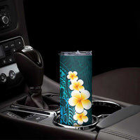 Turquosie Polynesia Skinny Tumbler Plumeria Tropical Leaves With Galaxy Polynesian Art LT14 - Polynesian Pride