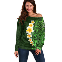 Green Polynesia Off Shoulder Sweater Plumeria Tropical Leaves With Galaxy Polynesian Art LT14 Women Green - Polynesian Pride