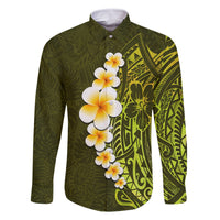 Lime Green Tropical Plumeria With Galaxy Polynesian Art Family Matching Tank Maxi Dress and Hawaiian Shirt LT14 Dad's Shirt - Long Sleeve Lime Green - Polynesian Pride