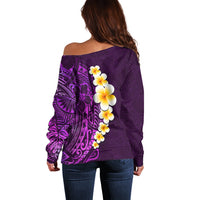 Purple Tropical Plumeria With Galaxy Polynesian Art Off Shoulder Sweater LT14 - Polynesian Pride