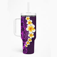 Purple Tropical Plumeria With Galaxy Polynesian Art Tumbler With Handle