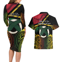 Vanuatu 1980 Couples Matching Long Sleeve Bodycon Dress and Hawaiian Shirt Hapi 45 Yia Indipendens Anivesari LT14 - Polynesian Pride