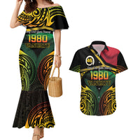 Vanuatu 1980 Couples Matching Mermaid Dress and Hawaiian Shirt Hapi 45 Yia Indipendens Anivesari LT14 Black - Polynesian Pride