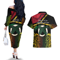 Vanuatu 1980 Couples Matching Off The Shoulder Long Sleeve Dress and Hawaiian Shirt Hapi 45 Yia Indipendens Anivesari LT14 - Polynesian Pride