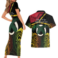Vanuatu 1980 Couples Matching Short Sleeve Bodycon Dress and Hawaiian Shirt Hapi 45 Yia Indipendens Anivesari LT14 - Polynesian Pride