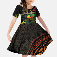 Vanuatu 1980 Family Matching Long Sleeve Bodycon Dress and Hawaiian Shirt Hapi 45 Yia Indipendens Anivesari LT14 Daughter's Dress Black - Polynesian Pride