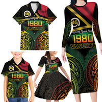 Vanuatu 1980 Family Matching Long Sleeve Bodycon Dress and Hawaiian Shirt Hapi 45 Yia Indipendens Anivesari LT14 - Polynesian Pride