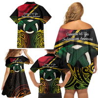 Vanuatu 1980 Family Matching Off Shoulder Short Dress and Hawaiian Shirt Hapi 45 Yia Indipendens Anivesari LT14 - Polynesian Pride