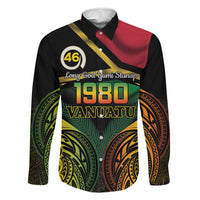 Vanuatu 1980 Family Matching Off Shoulder Short Dress and Hawaiian Shirt Hapi 45 Yia Indipendens Anivesari LT14 Dad's Shirt - Long Sleeve Black - Polynesian Pride