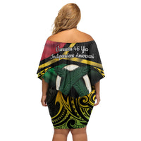 Vanuatu 1980 Family Matching Off Shoulder Short Dress and Hawaiian Shirt Hapi 45 Yia Indipendens Anivesari LT14 - Polynesian Pride
