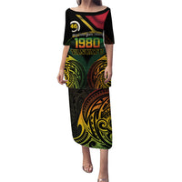 Vanuatu 1980 Family Matching Puletasi and Hawaiian Shirt Hapi 45 Yia Indipendens Anivesari LT14 Mom's Dress Black - Polynesian Pride