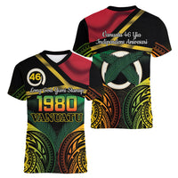 Vanuatu 1980 Women V-Neck T-Shirt Hapi 45 Yia Indipendens Anivesari LT14 - Polynesian Pride