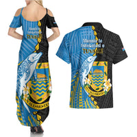 Tuvalu Independence Day Couples Matching Summer Maxi Dress and Hawaiian Shirt Manuia te tutokotasi o Tuvaluan Dolphin Tattoo LT14 - Polynesian Pride