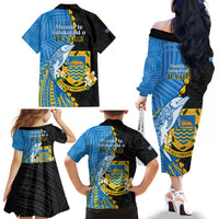 Tuvalu Independence Day Family Matching Off The Shoulder Long Sleeve Dress and Hawaiian Shirt Manuia te tutokotasi o Tuvaluan Dolphin Tattoo LT14 - Polynesian Pride