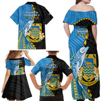 Tuvalu Independence Day Family Matching Off Shoulder Maxi Dress and Hawaiian Shirt Manuia te tutokotasi o Tuvaluan Dolphin Tattoo LT14 - Polynesian Pride