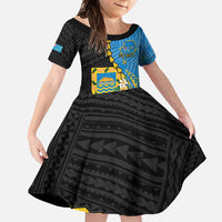 Tuvalu Independence Day Family Matching Summer Maxi Dress and Hawaiian Shirt Manuia te tutokotasi o Tuvaluan Dolphin Tattoo LT14 Daughter's Dress Blue - Polynesian Pride