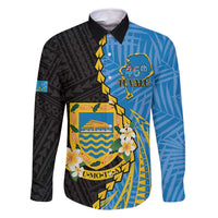 Tuvalu Independence Day Family Matching Summer Maxi Dress and Hawaiian Shirt Manuia te tutokotasi o Tuvaluan Dolphin Tattoo LT14 Dad's Shirt - Long Sleeve Blue - Polynesian Pride