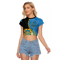 Tuvalu Independence Day Raglan Cropped T Shirt Manuia te tutokotasi o Tuvaluan Dolphin Tattoo LT14 Female Blue - Polynesian Pride
