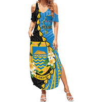 Tuvalu Independence Day Summer Maxi Dress Manuia te tutokotasi o Tuvaluan Dolphin Tattoo LT14 Women Blue - Polynesian Pride