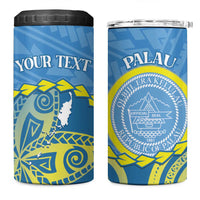 Personalised Palau Independence Day 4 in 1 Can Cooler Tumbler Belau Coat Of Arms Polynesian Curve Style LT14 One Size: 16 oz Blue - Polynesian Pride
