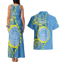 Personalised Palau Independence Day Couples Matching Tank Maxi Dress and Hawaiian Shirt Belau Coat Of Arms Polynesian Curve Style LT14 - Polynesian Pride