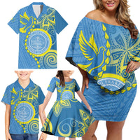 Personalised Palau Independence Day Family Matching Off Shoulder Short Dress and Hawaiian Shirt Belau Coat Of Arms Polynesian Curve Style LT14 - Polynesian Pride