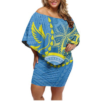 Personalised Palau Independence Day Family Matching Off Shoulder Short Dress and Hawaiian Shirt Belau Coat Of Arms Polynesian Curve Style LT14 Mom's Dress Blue - Polynesian Pride