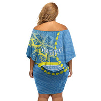Personalised Palau Independence Day Family Matching Off Shoulder Short Dress and Hawaiian Shirt Belau Coat Of Arms Polynesian Curve Style LT14 - Polynesian Pride